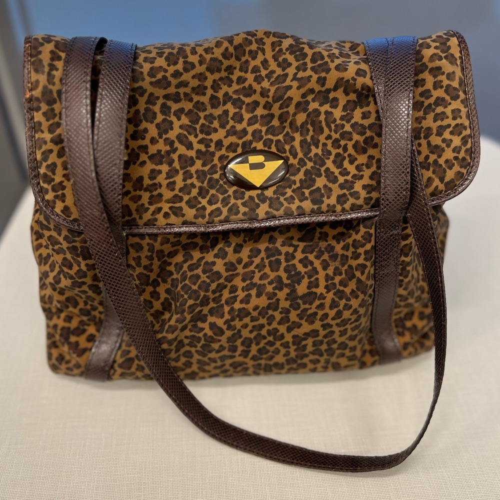 BOTTEGA VENETA Silk/Nylon Cheetah Print Bag Purse tote, Authentic